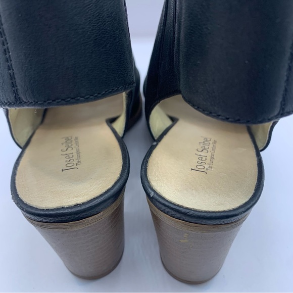 Josef Seibel Black Leather Block Heeled Ankle Boots Booties Size 38 EUR 7.5 US - Picture 6 of 10